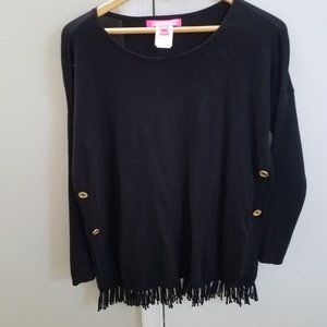 Lilly Pulitzer Ramona Fringe Sweater - Black XS - Boho Gold Buttons Tunic